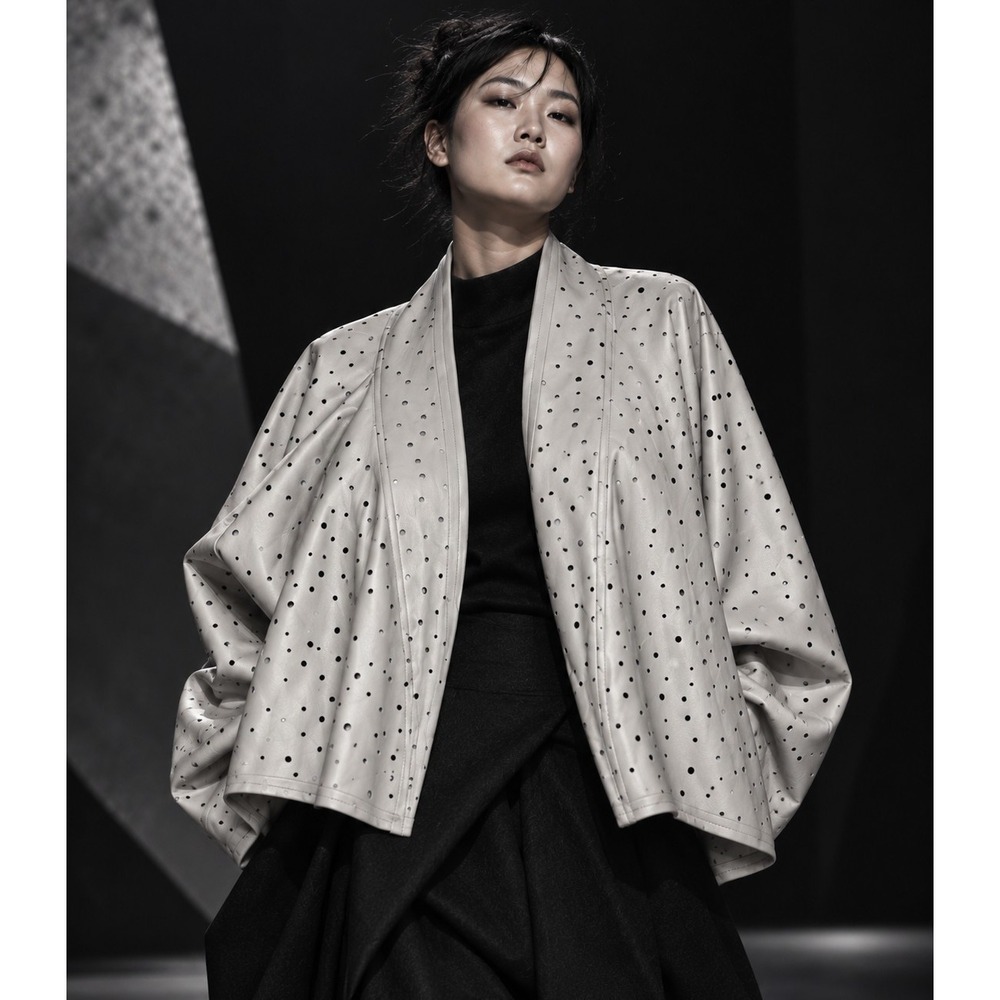 PLANET by Lauren G perforated faux-suede/microfiber open-front jacket, size 1.